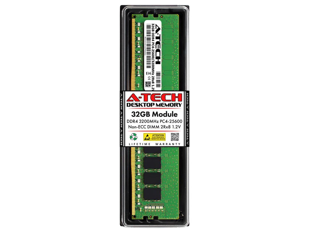 A-Tech 32GB DDR4 3200MHz DIMM PC4-25600 UDIMM Non-ECC Unbuffered CL22 2Rx8  1.2V 288-Pin Dual Rank Desktop Computer PC RAM Memory Upgrade Module