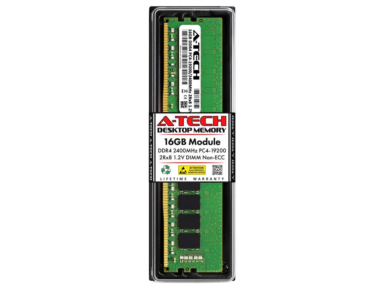 A-Tech 16GB DDR4 2400MHz DIMM PC4-19200 UDIMM Non-ECC Unbuffered 2Rx8 1