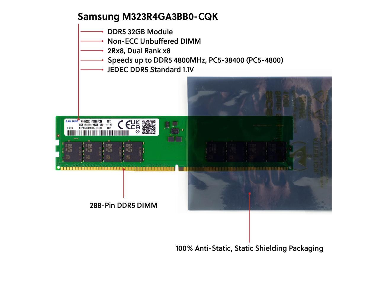 Samsung M323R4GA3BB0-CQK 32GB DDR5-4800 PC5-38400 4800MHz UDIMM Non-ECC ...
