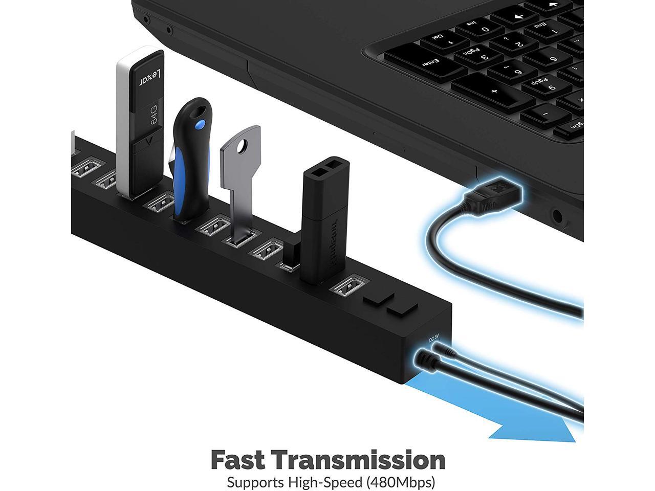 Sabrent 13 port high speed usb 2 0 hub with power adapter and 2 control