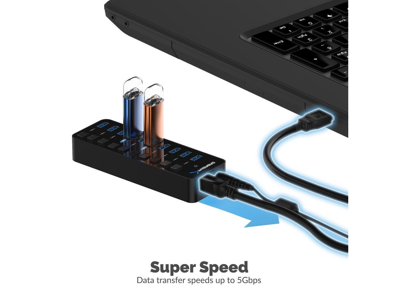 SABRENT 10-Port 60W USB 3.0 Hub With Individual Power Switches And LEDs ...