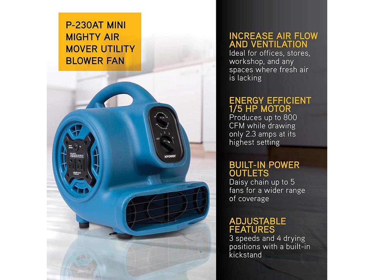 NEW XPOWER P-230AT 800 CFM 3SPD MINI CIRCULATOR/FLOOR DRYER/BLOWER TIMER OUTLETS 