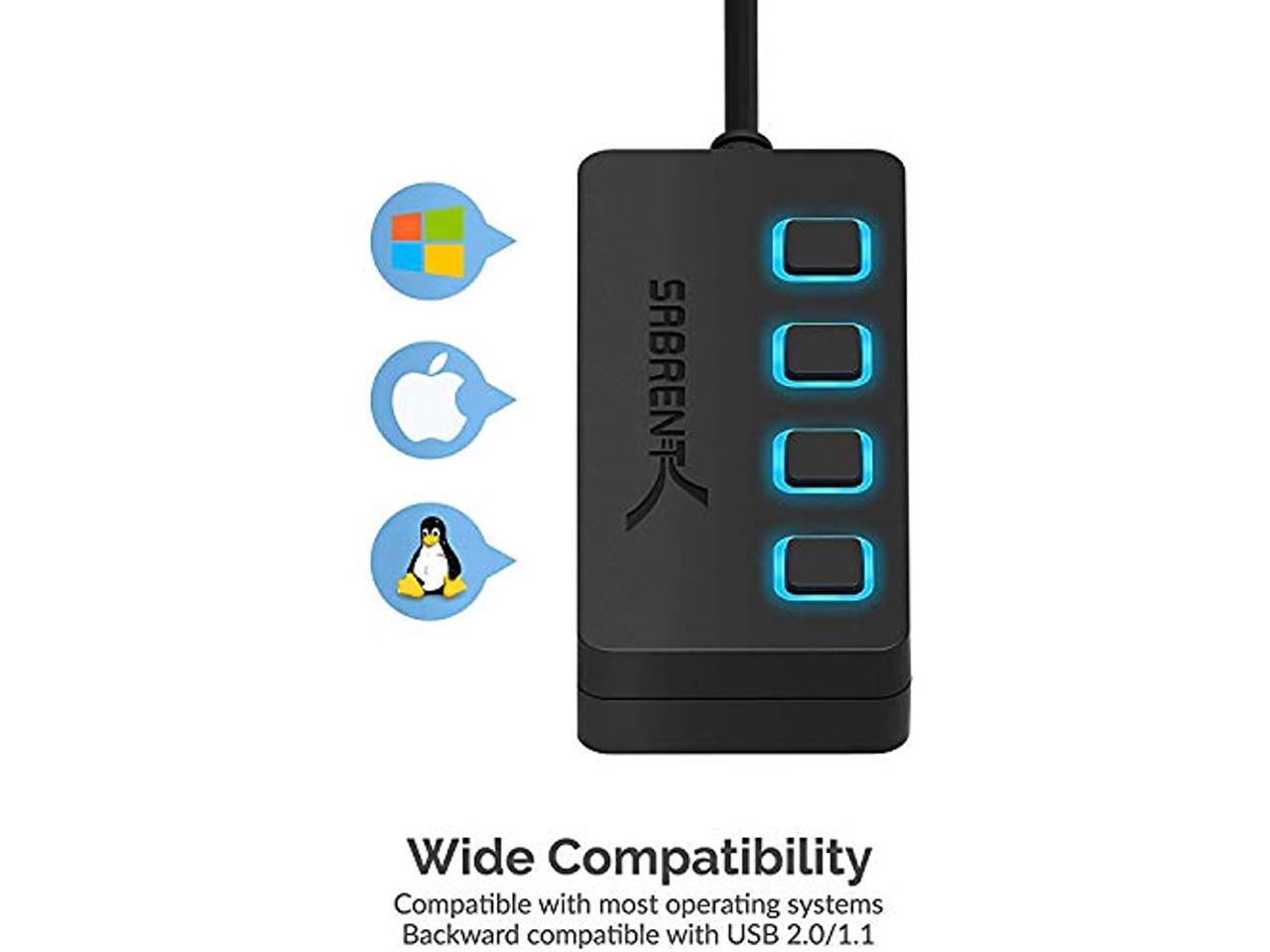 Sabrent 4 port usb 3 0 hub with individual led lit power switches