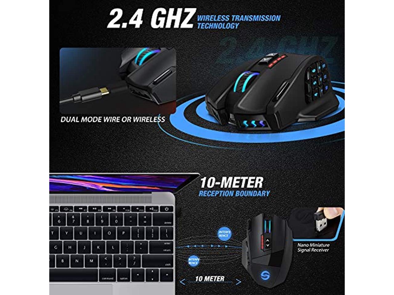 UtechSmart VENUS Pro RGB MMO Wireless Gaming Mouse, 16,000 DPI Optical