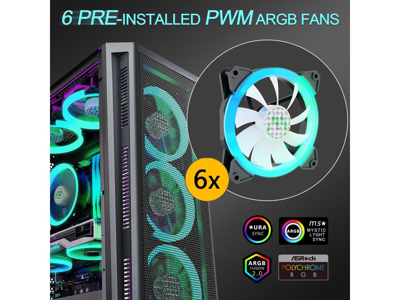 Musetex Atx Pc Case Pre Install Pwm Argb Fans Mid Tower Gaming Case