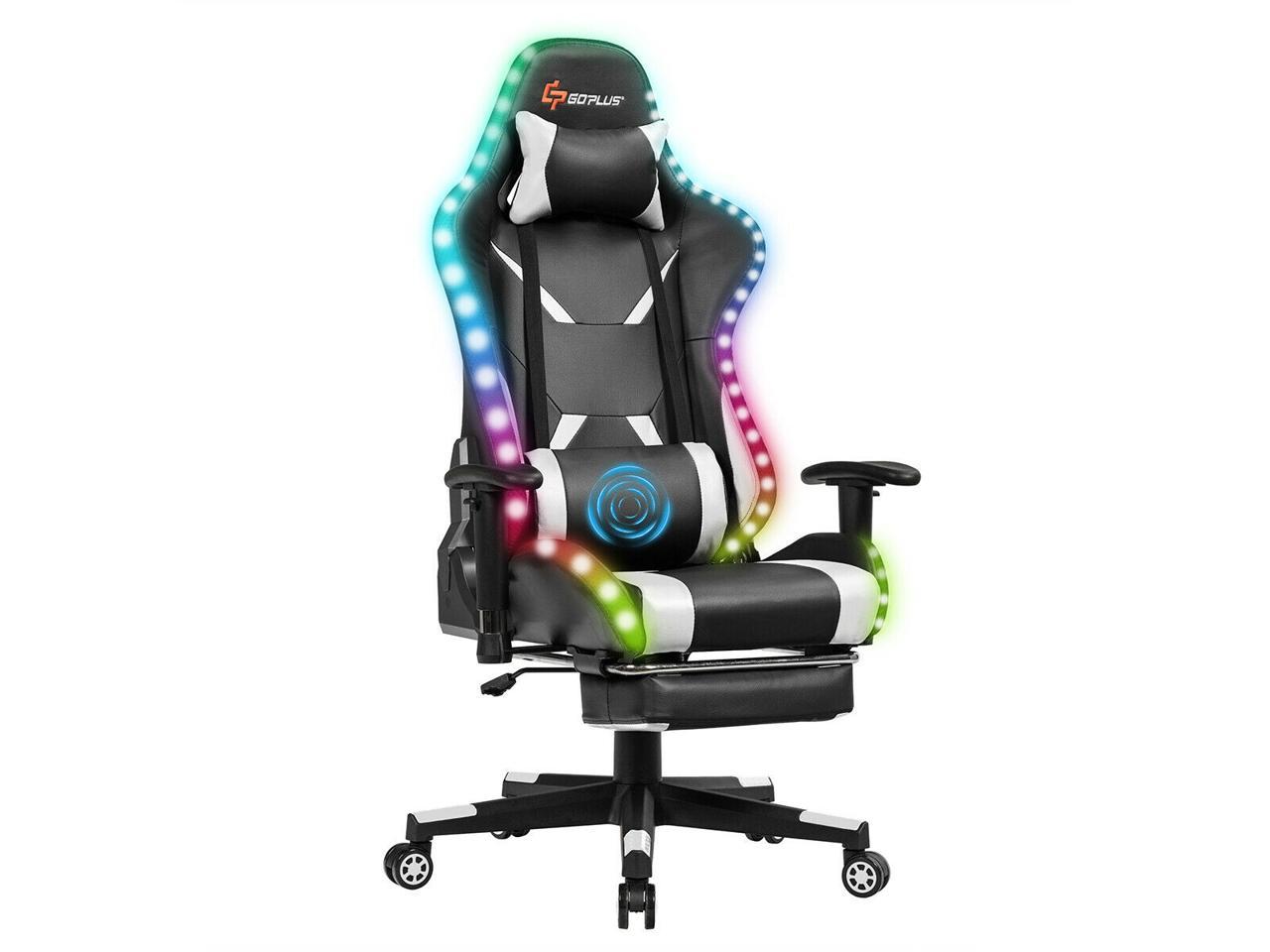 Massage Racing Gaming Chair Chair With Rgb Led Lights White Newegg Com