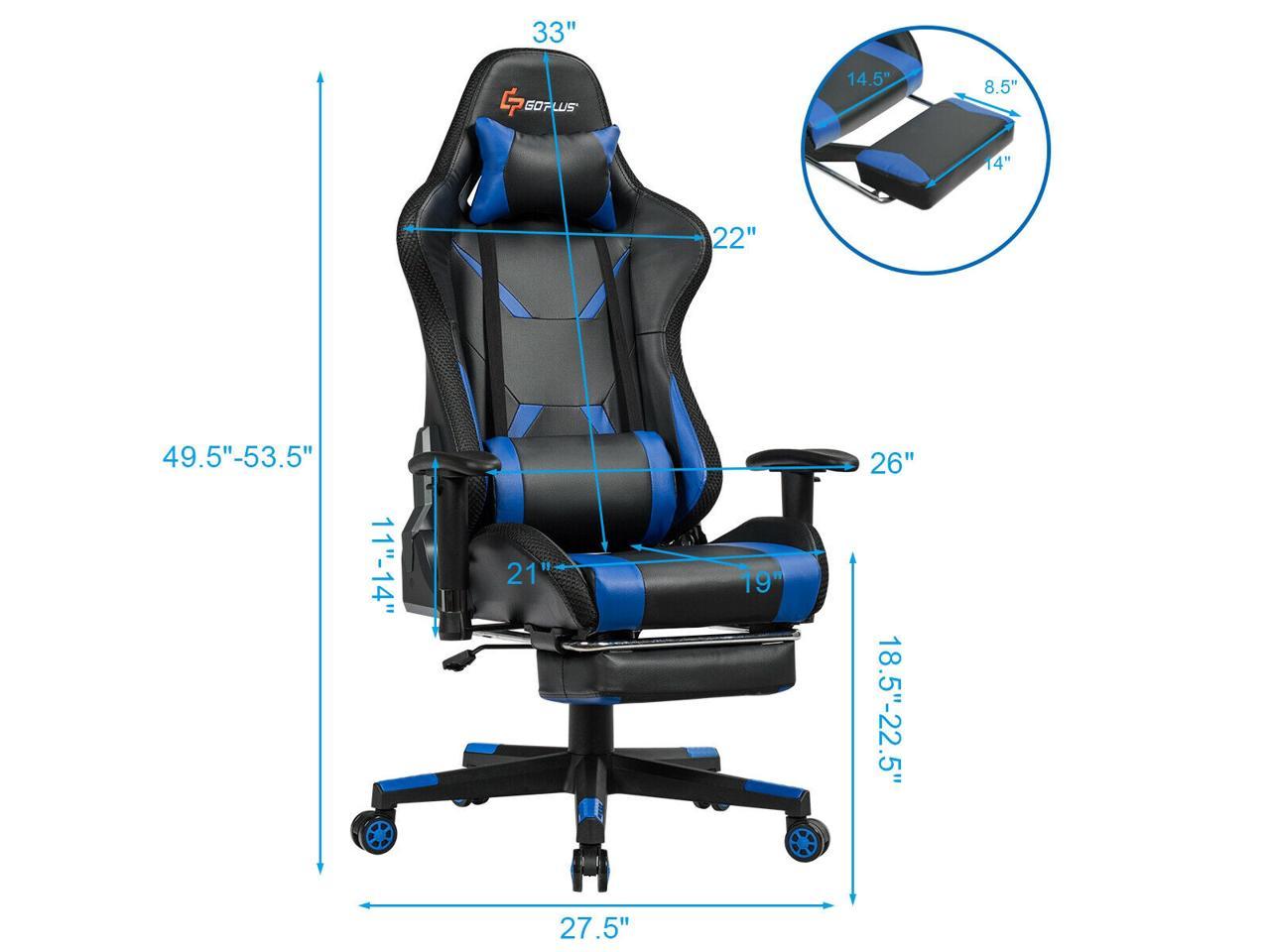 Massage Racing Gaming Chair Chair with RGB LED Lights-Blue ...