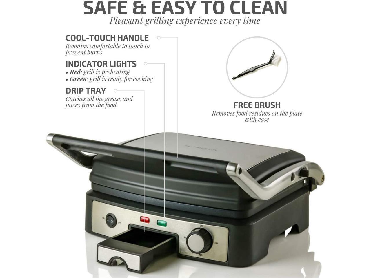 Ovente Electric Panini Press Grill Bread Toaster Nonstick Double Sided