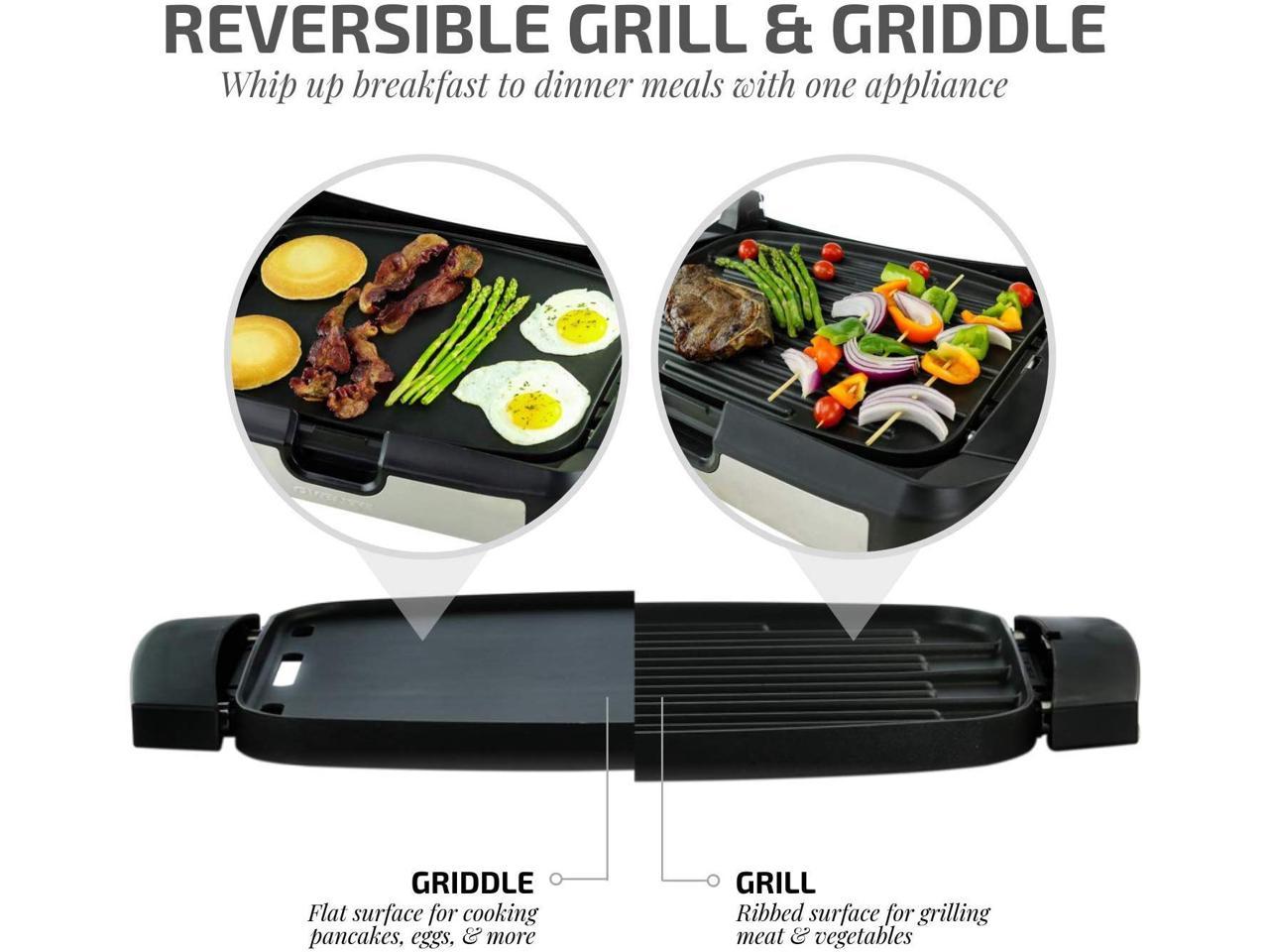 Ovente 2 in 1 Electric Countertop Powerful Contact Grill with Glass Lid ...