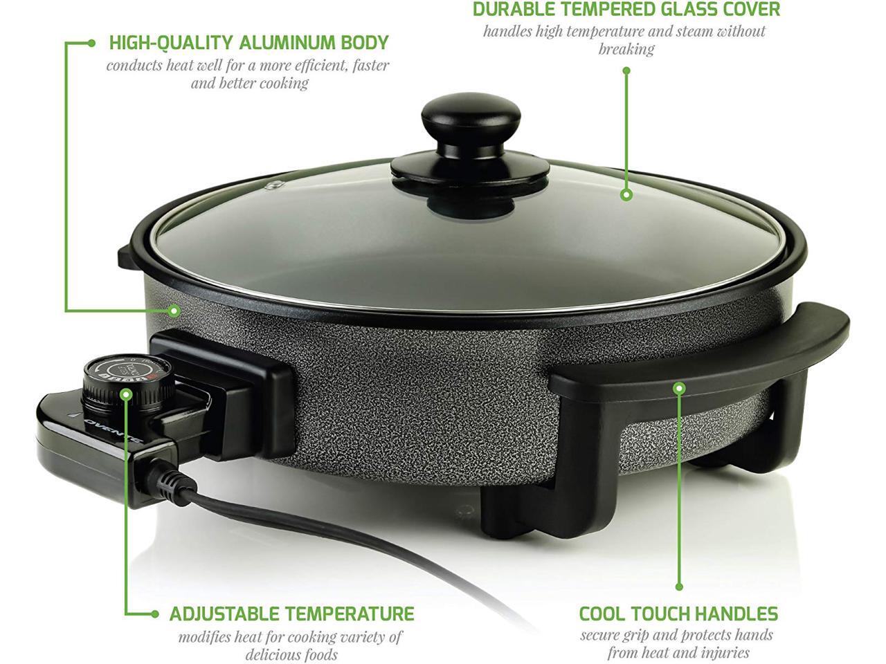 Ovente 12 Inch Electric Kitchen Skillet with Nonstick Aluminum Coated