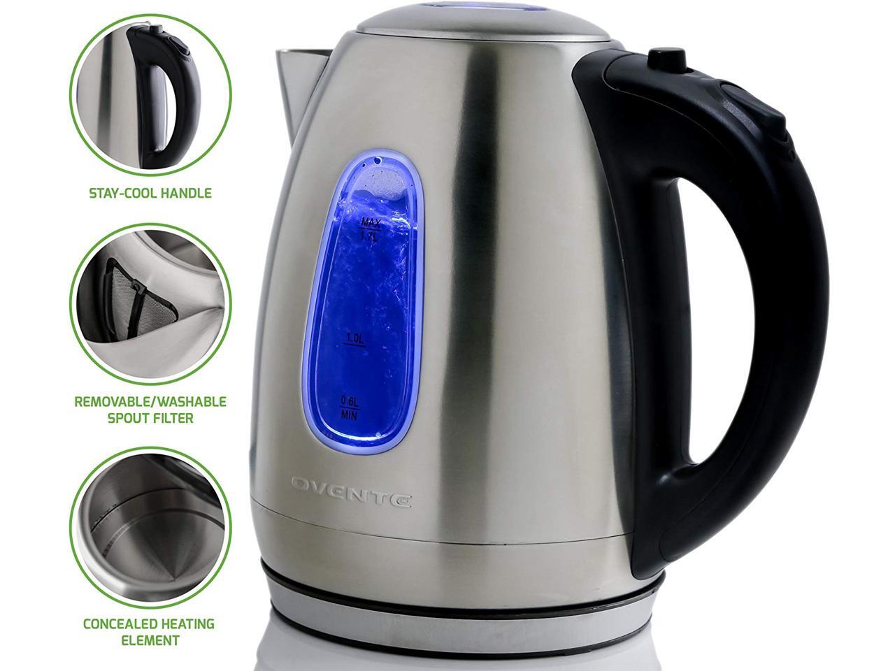 Ovente Portable Electric Hot Water Kettle 1.7 Liter Stainless Steel