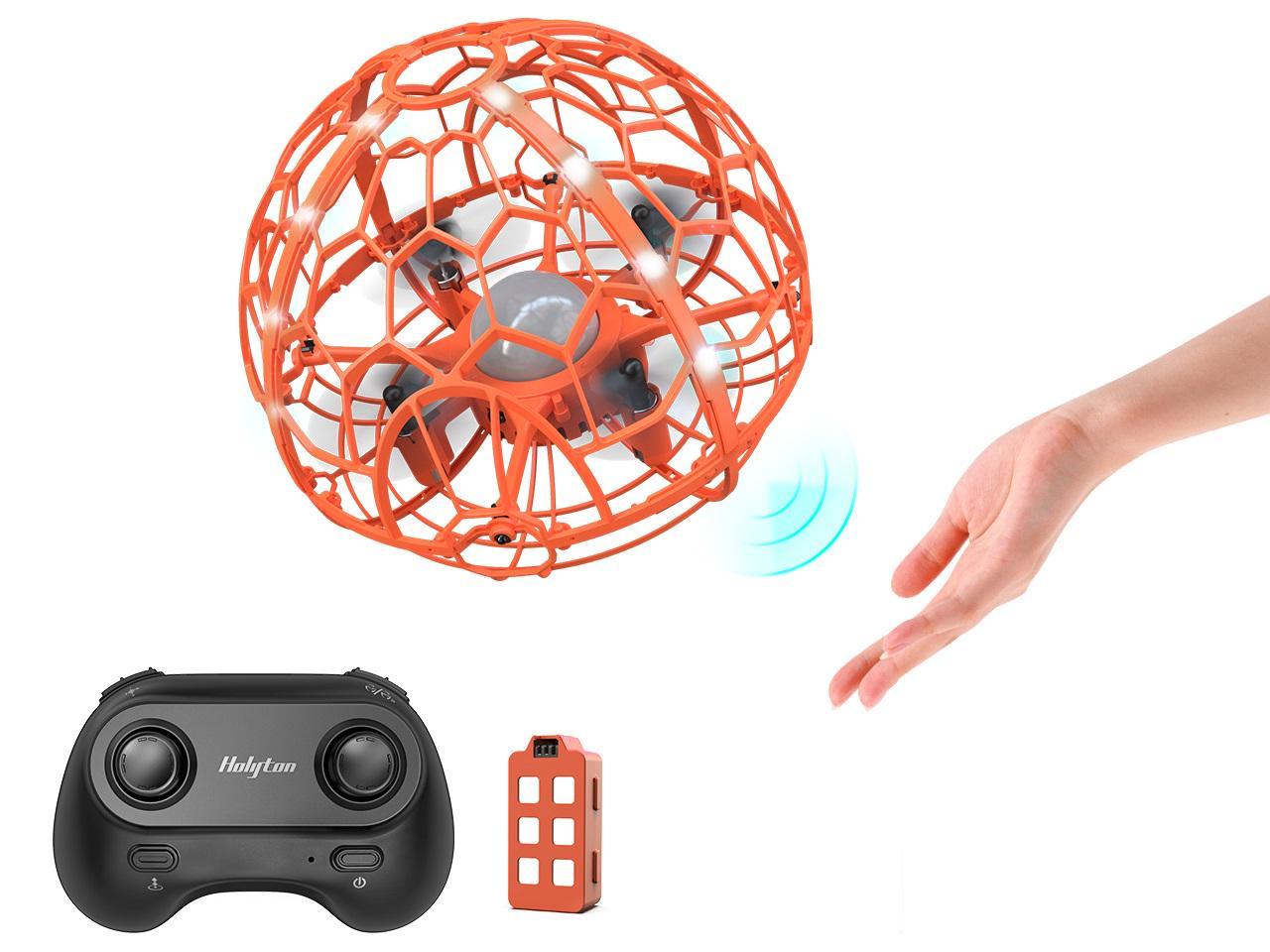 Triple Leap Flying Ball Toys with Fancy Lights for Boys and Girls Surfing Mode Holyton HT06 Drones for Kids or Adults Hand Operated RC Quadcopter with Thrown’ Go Rotation Mode 
