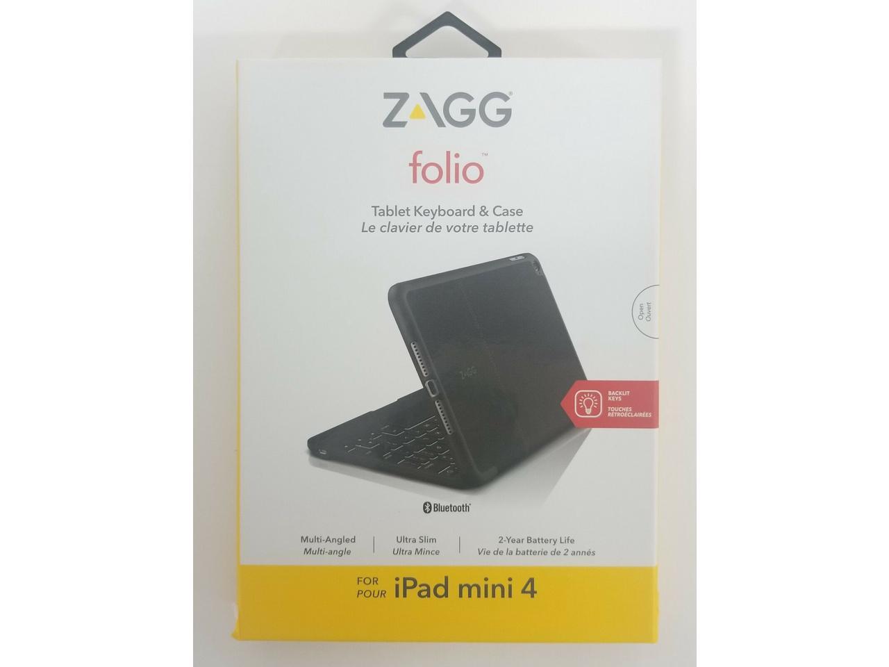 ZAGG Folio Case Hinged with Backlit Bluetooth Keyboard Multi-Angled iPad Mini 4 