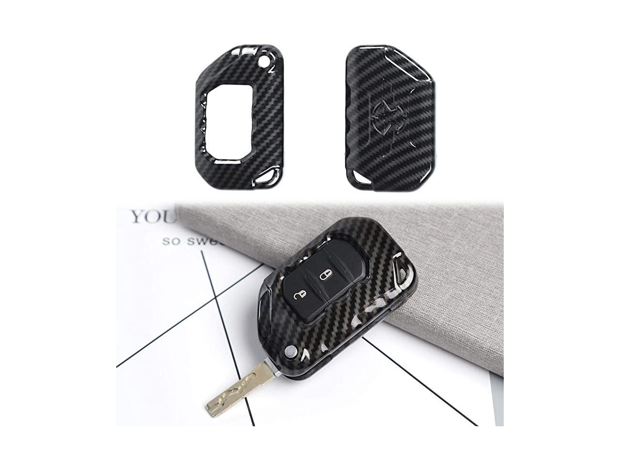 for JL JT Jeep Key Fob Cover Skin Case Protection for Jeep Wrangler JL JLU  2018-2020, for Jeep Gladiator 2020, Key Replacement Accessories, Carbon  Fiber, 2pcs/set 