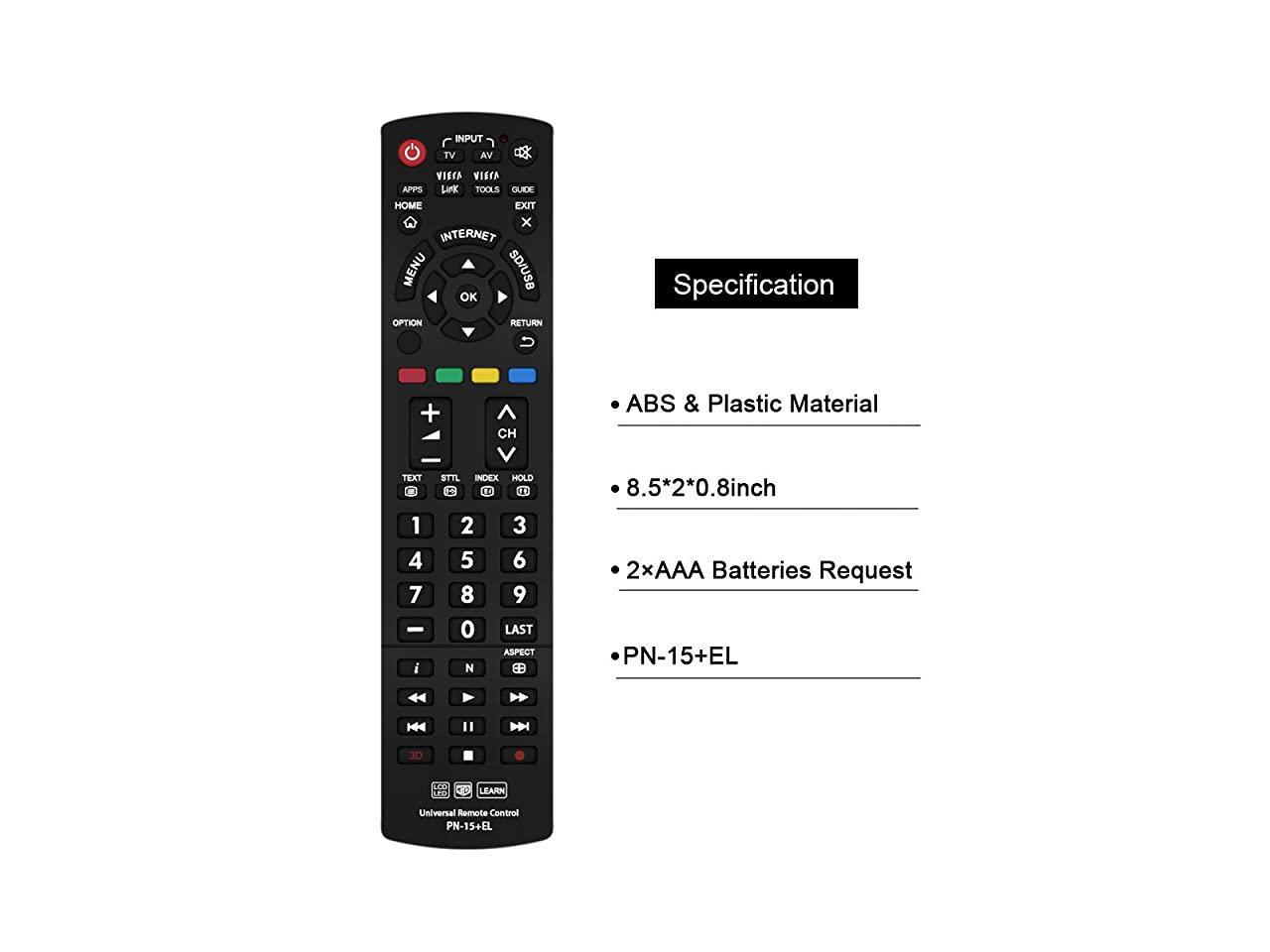 Universal Remote Control Compatible Replacement for Panasonic TV VIERA Link HDTV 3D LCD LED