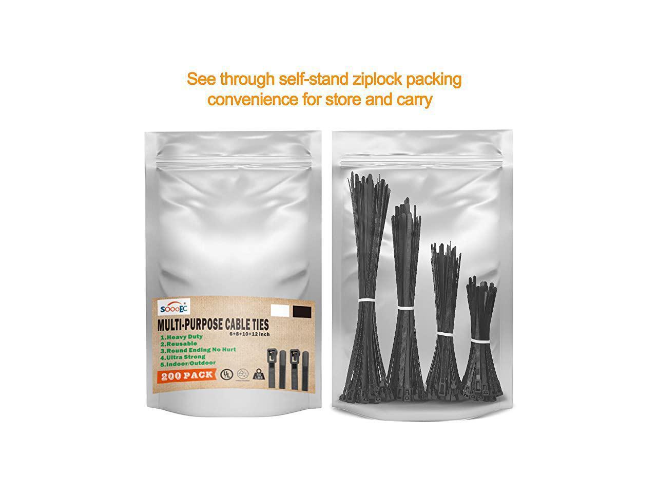 Zip Ties Assorted Sizes 6+8+10+12 Inch 200 Packs Releasable Zip Tie