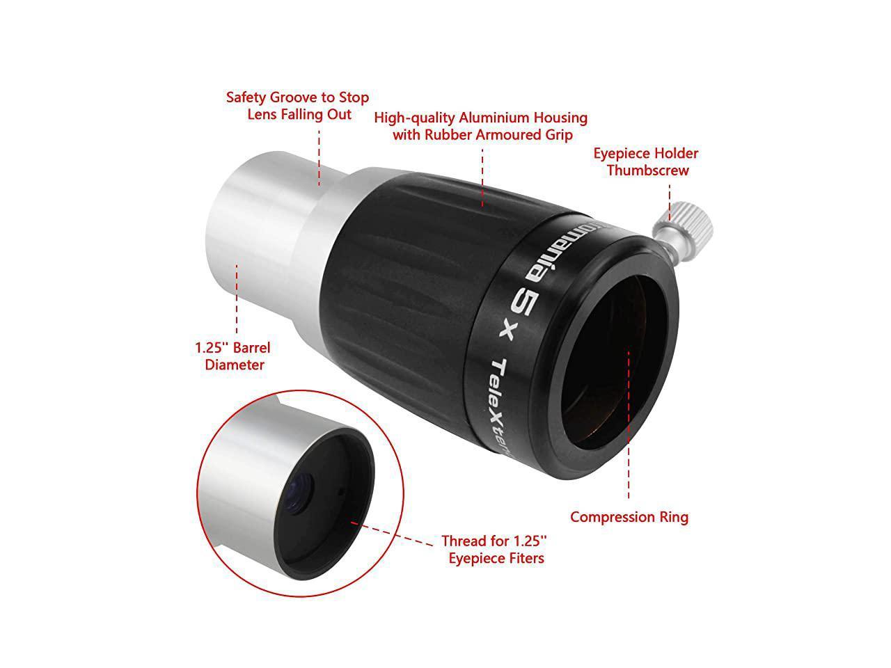apochromatic Barlow Lens Giving an Excellent Image Astromania 1.25 4-Elements 5X TeleXtender Premium Barlow Lens 