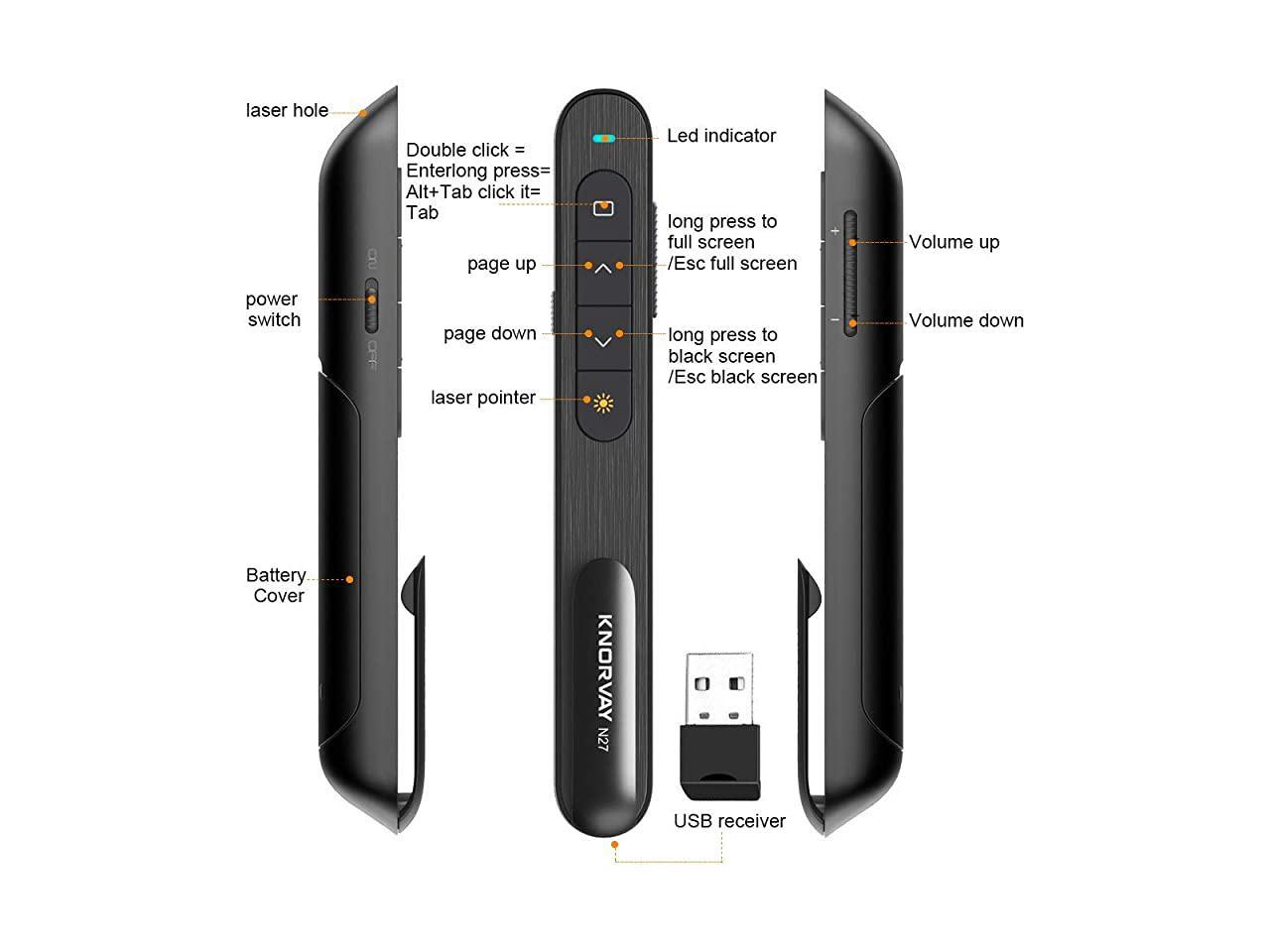 N27 Laser Pointer for Presentation Clicker Hyperlink Volume Control PPT