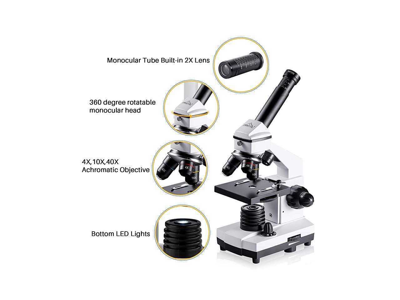 Phone Adapter 40X-1600X Microscopes for Kids Students Adults with Microscope Slides Set Powerful Biological Microscopes for School Laboratory Home Science Education 