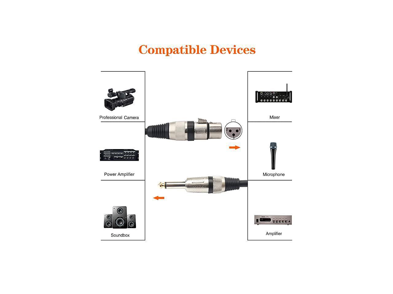 Female XLR to 14 635mm TS Mono Jack Unbalanced Microphone Cable Mic