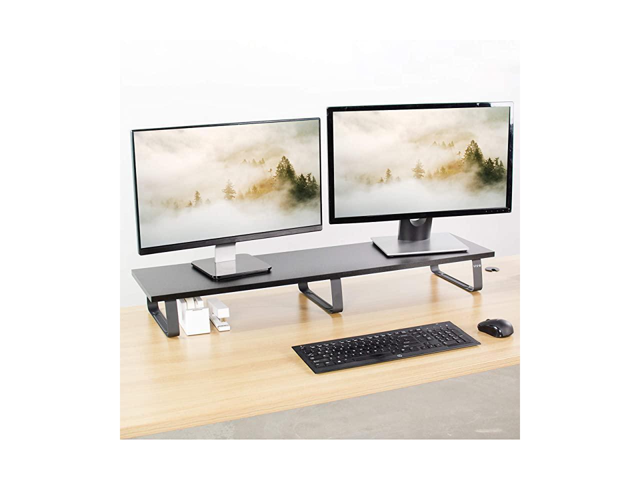 Black 39 inch Extra Long Monitor Riser Wood Steel Desktop Stand Dual