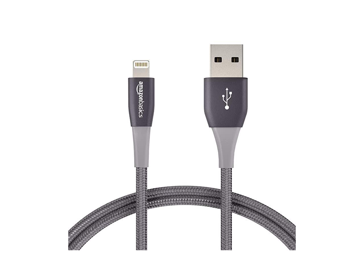 Premium Collection Basics Double Nylon Braided USB A Cable with Lightning Connector Dark Grey 6 Foot MFi Certified iPhone Charger 