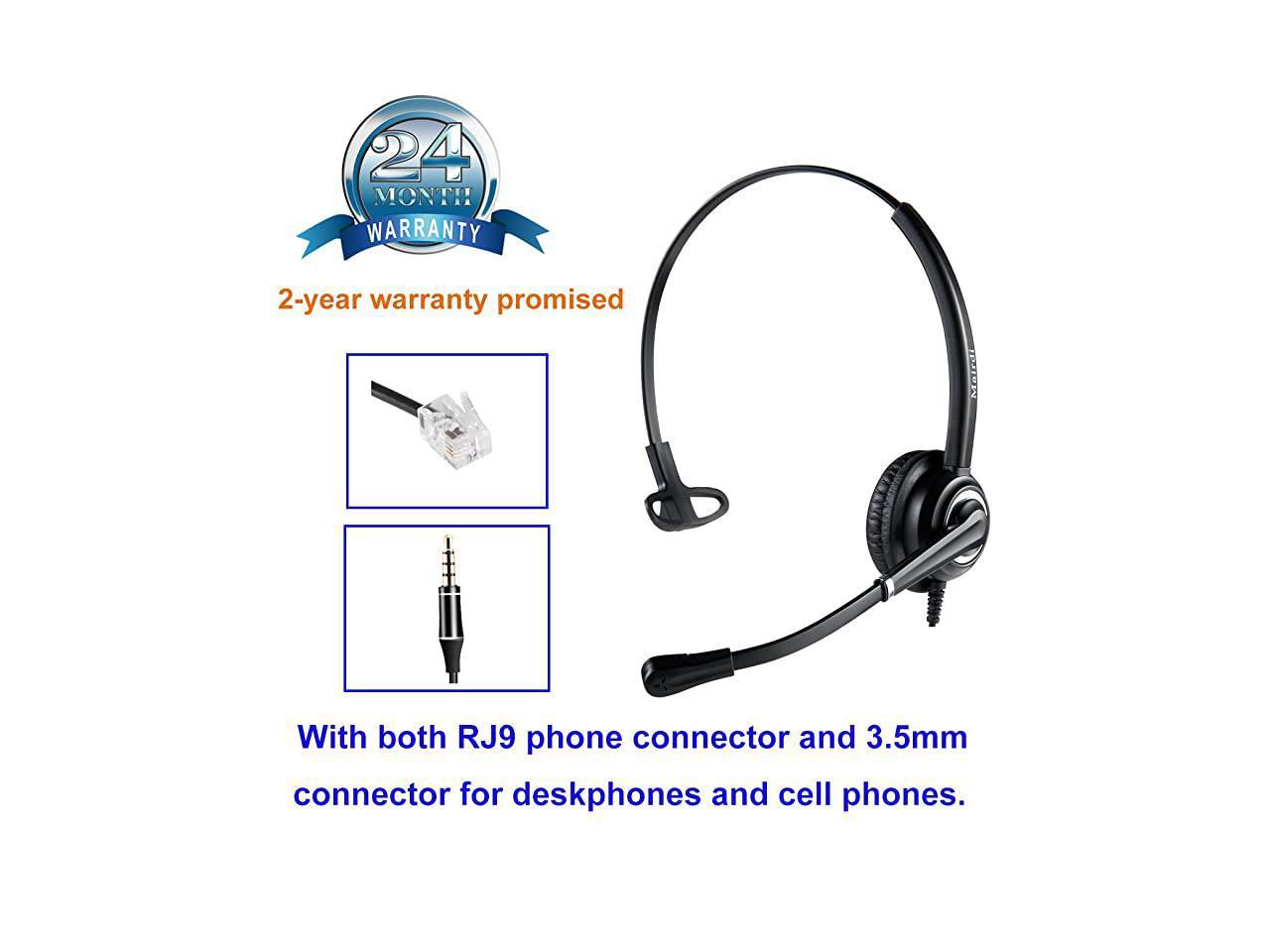 Casque téléphonique RJ9 Bureau Binaural casque téléphonique avec microphone antibruit Plus Extra connecteur de 3,5 mm pour les téléphones portables Compatible avec Jabra Avaya Polycom Nortel Alcatel et iP 