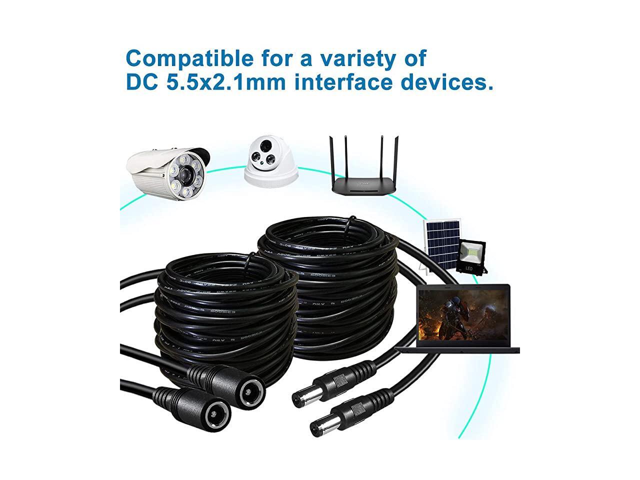 x 21mm Extension Cord 33FT DC 12v Power Supply Adapter for CCTV