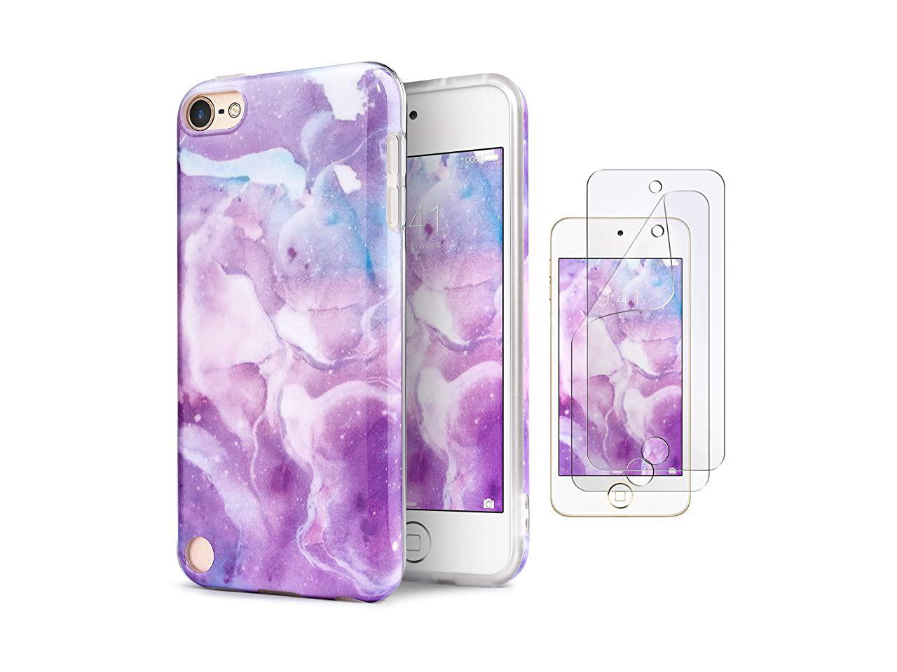 Diamond for iPod Touch 5/6 Marble Case and Screen Protector,Unique Pattern Design Ultra Thin Slim Fit Soft Silicone Phone Case Bumper,QFFUN Shockproof Anti-Scratch Protective Back Cover