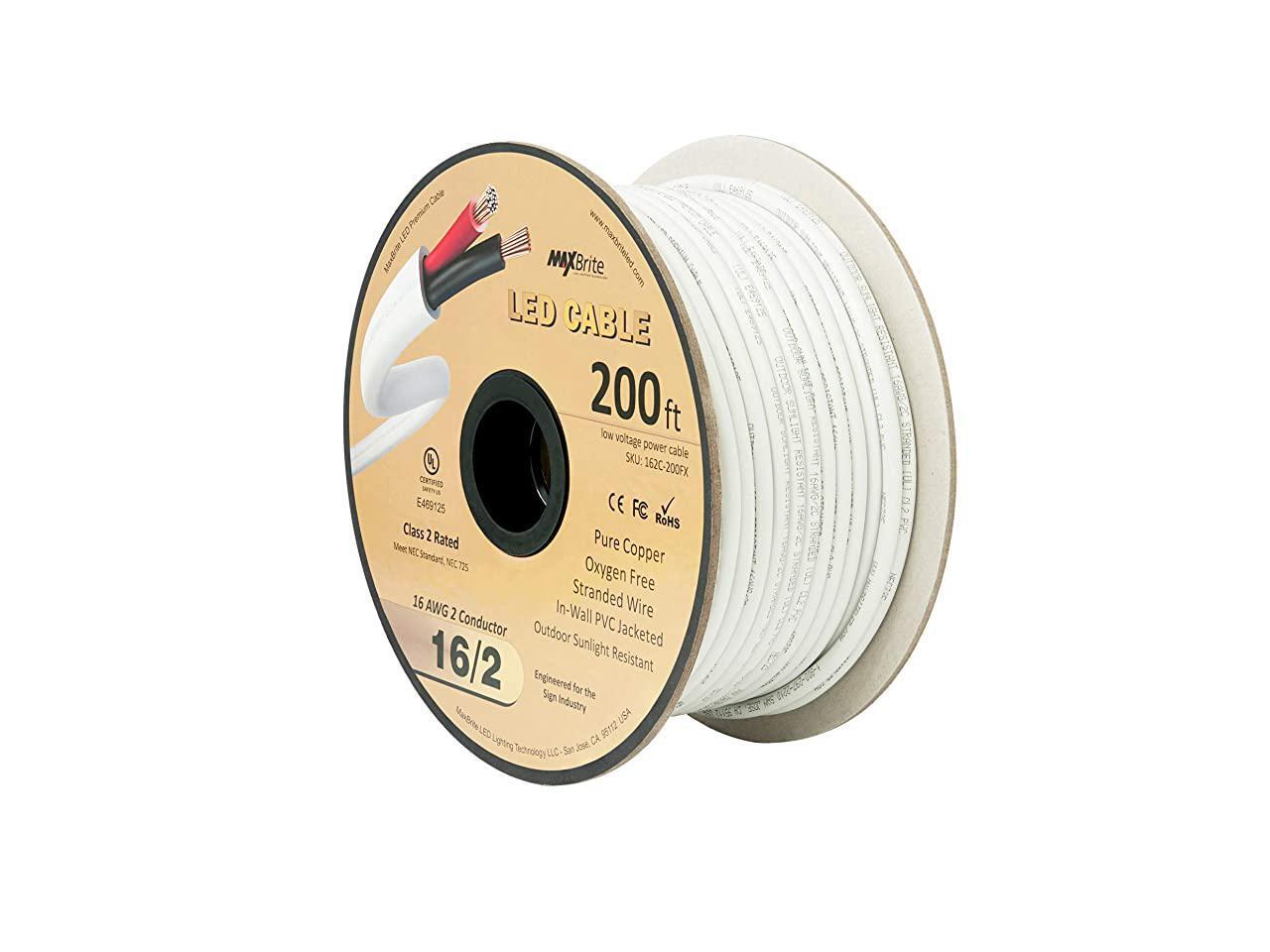 ft 16AWG Low Voltage LED Cable 2 Conductor Jacketed inWall Speaker Wire UL Class 2 Certified