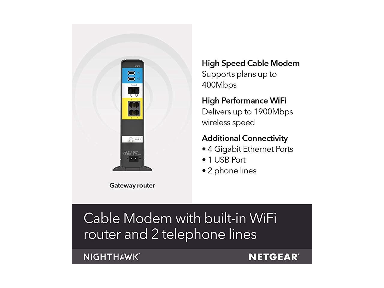 Nighthawk Cable Modem Wifi Router Combo With Voice C7100v For Xfinity By Comcast Internet Voice