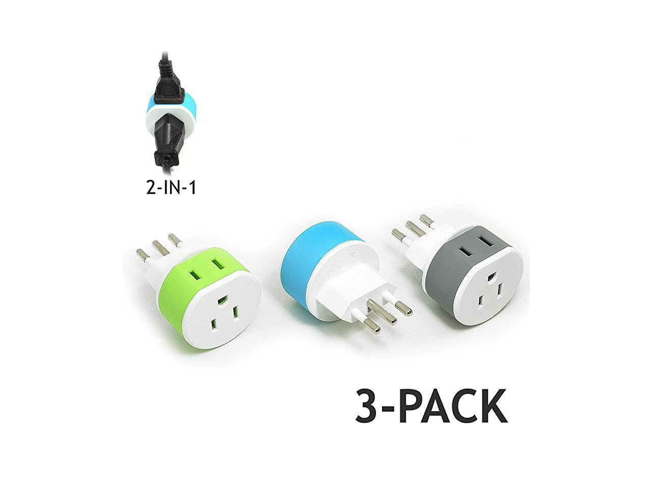 Italy Uruguay Power Plug Adapter by with 2 USA Inputs Travel 3 Pack