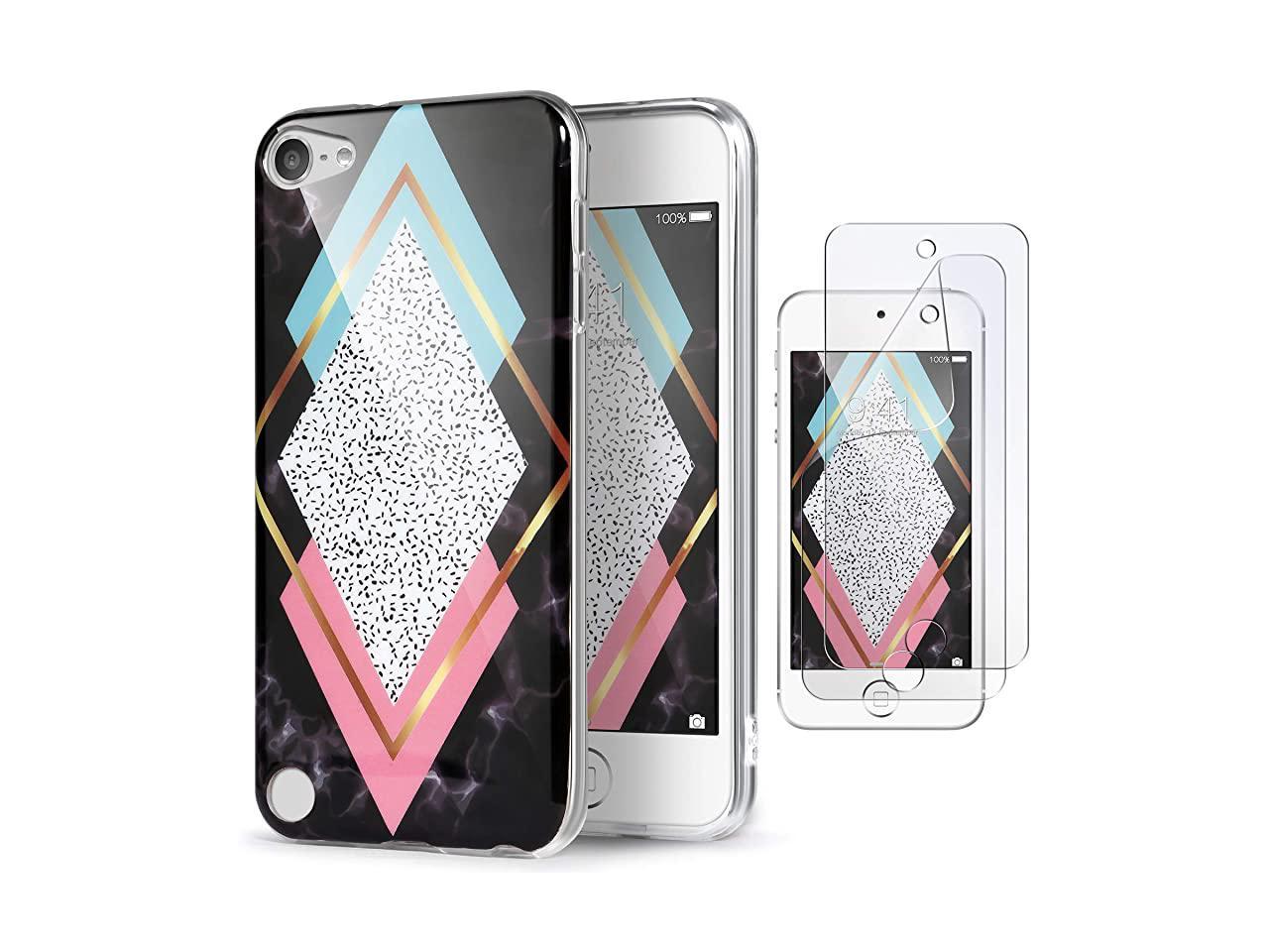 Diamond for iPod Touch 5/6 Marble Case and Screen Protector,Unique Pattern Design Ultra Thin Slim Fit Soft Silicone Phone Case Bumper,QFFUN Shockproof Anti-Scratch Protective Back Cover