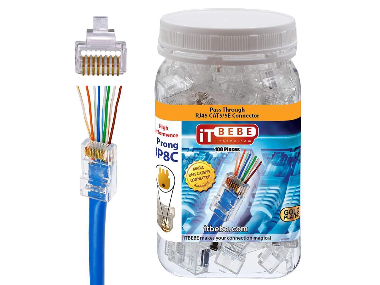 Itbebe Gold Plated 100 Pieces End Pass Through Rj45 Cat5 Cat5e Connector By Itbebe Cat5 5e 100 Pieces Newegg Com