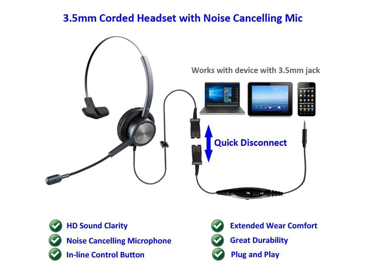 MAIRDI Cell Phone Headset with Nosie Cancelling Microphone Mono 3.5mm Jack Headset with Mic Mute Volume Control for Mobiles Apple iPhone Samsung BlackBerry Androids 