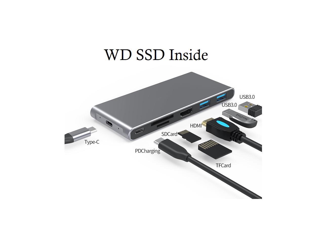 Portable External SSD 500GB Hard drive M.2 560Mbps USB-C Hub 7in1