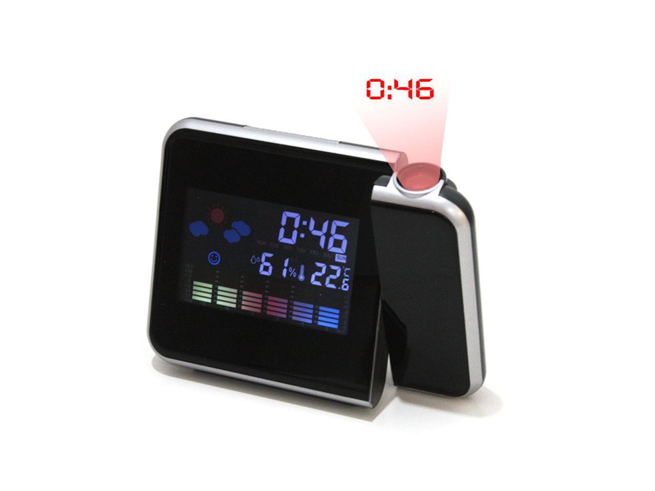 Digital LCD Time Projector Colorful Snooze Alarm Clock Weather Tempe AM_ HK FH 