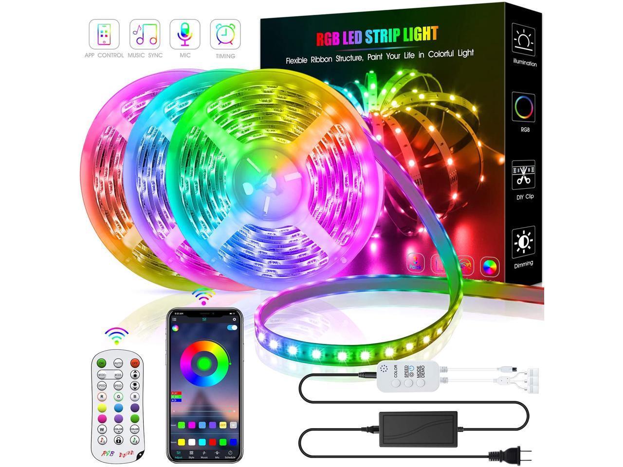 65Ft 50Ft LED Strip Lights 5050/3528 Music Sync Bluetooth Remote Room Light Kit 