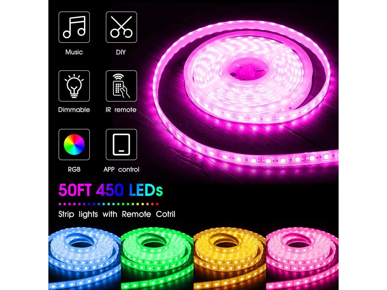 Details about   LED Strip 5050 RGB Flexible Lights 50ft 44key IR Remote 5M10M15M Waterproof Set 