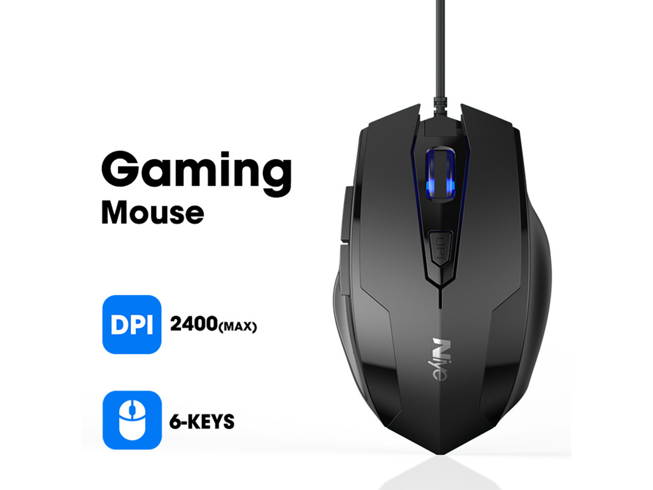 Ergonomic Gaming Mouse 2400DPI Wired Optical Maus for Computer PC Laptop Accessories Not Bluetooth Mouses Gamer 6 Keys Mice (Black)