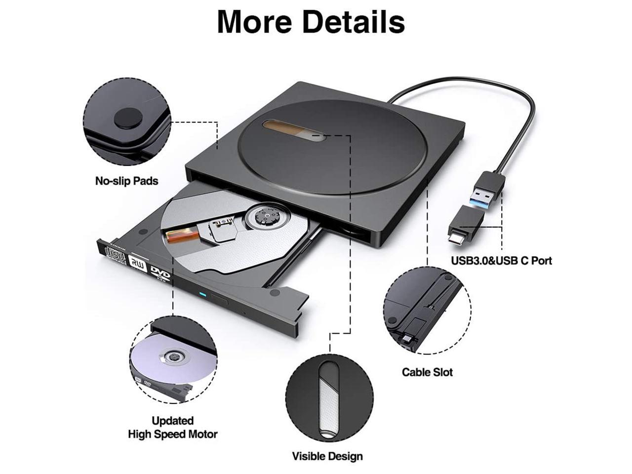 [Upgraded] External CD/DVD Drive for Laptop Desktop PC, CD DVD Drive