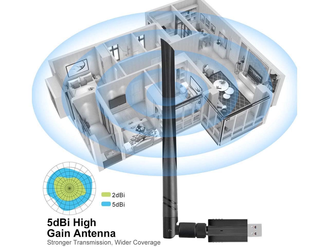 USB WiFi Adapter 1200Mbps Wireless Network Dongle Card For PC Desktop ...