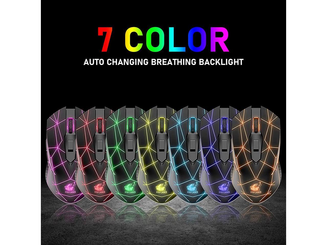 Wireless Gaming Mouse with 2.4Ghz USB Receiver Rainbow RGB Backlight Adjustable DPI Silent Click