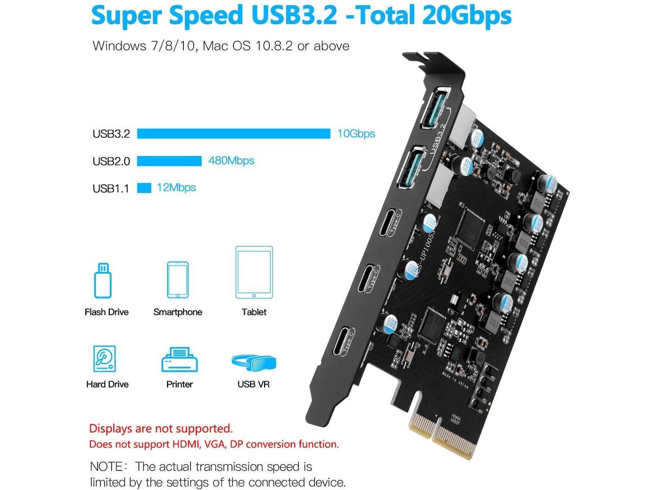 PCIe To USB 3.2 Gen 2 Adapter Card With 20 Gbps Bandwidth 5-Port (3X ...