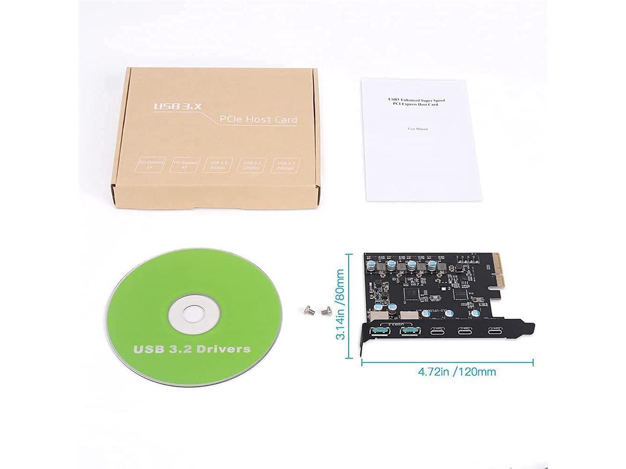 PCIe to USB 3.2 Gen 2 Adapter Card with 20 Gbps Bandwidth 5Port (3X