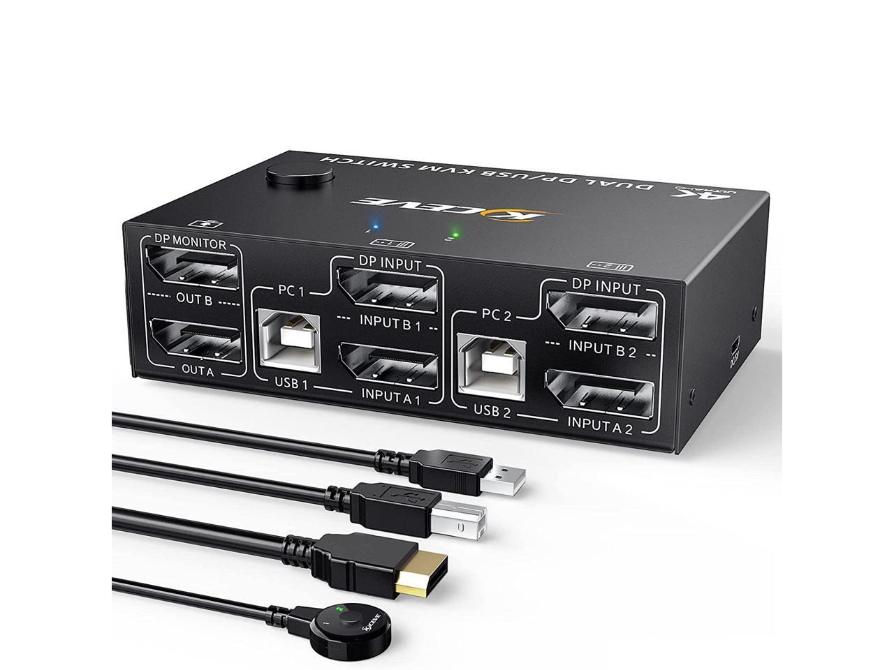 2 Port DP KVM Switch Dual Monitor DisplayPort 1.4 8K 30Hz 4K 144Hz 2