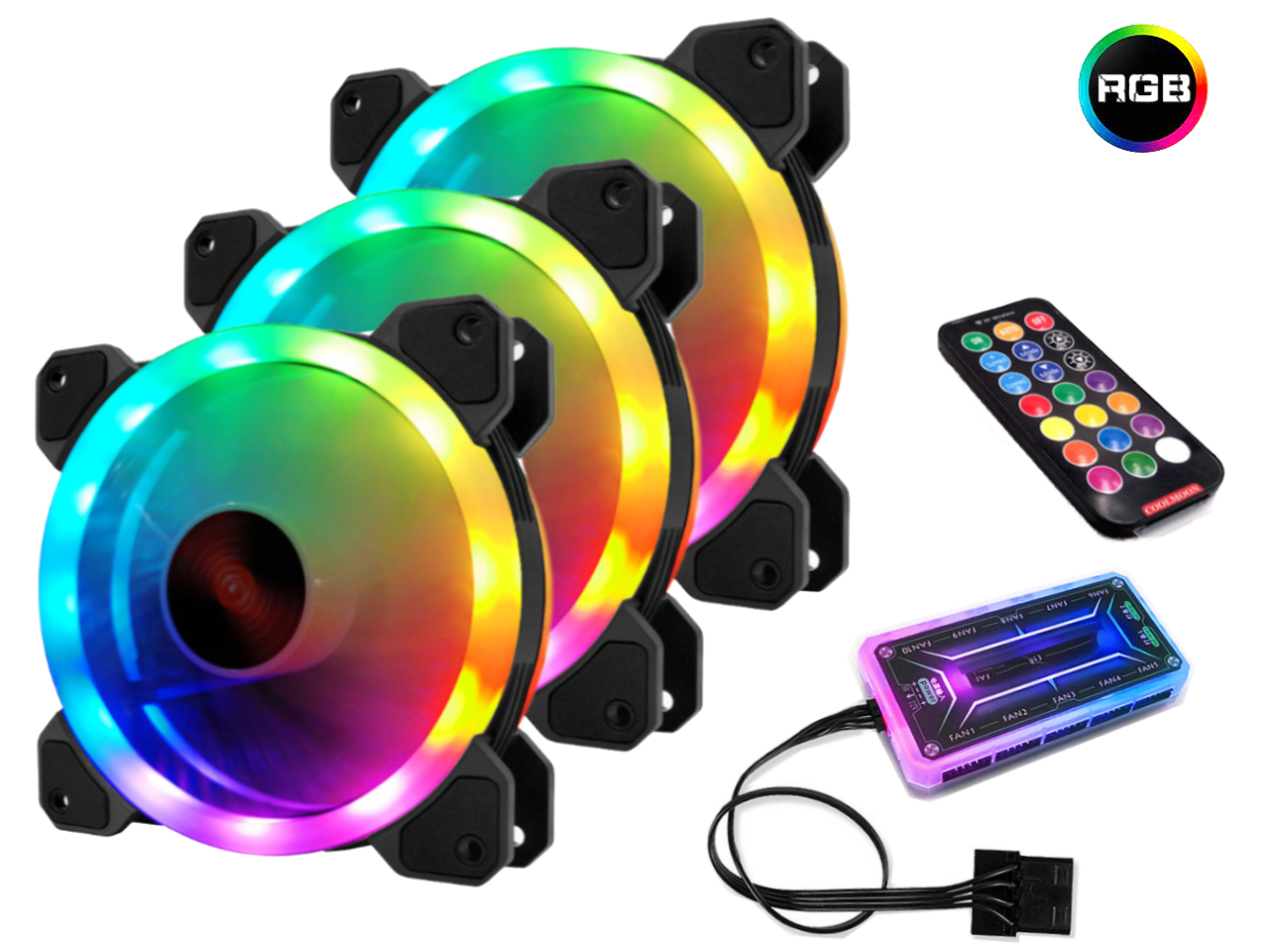 RGB Series Case Fans 120mm with Remote Controller Fan Hub and Extension