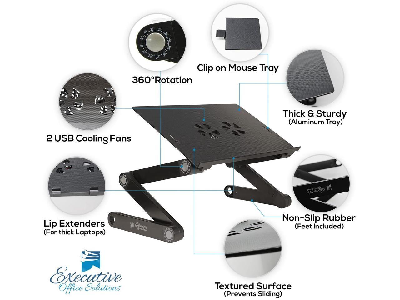Vented w/CPU Fans & Extra Large Mouse Pad Side Mount-Notebook-MacBook-Light Weight Ergonomic TV Bed Lap Tray Stand Up/Sitting-Silver 