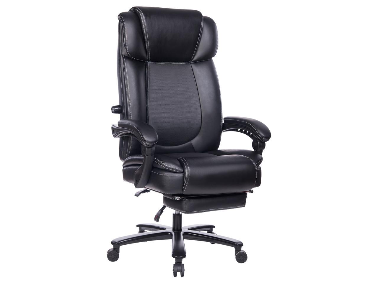 Reficcer Big And Tall Reclining Leather Office Chair Metal Base High Back Executive Computer Desk Chair With Adjustable Built In Lumbar Support Angle Recline Locking System And Footrest Black Newegg Com