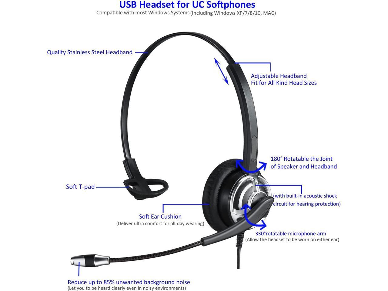 Corded Office Headsets with Volume Control for Computer Laptops MKJ USB Headset with Microphone Noise Cancelling UC Headphones with Voice Recognition for Skype Zoom Microsoft Teams and Softphones 